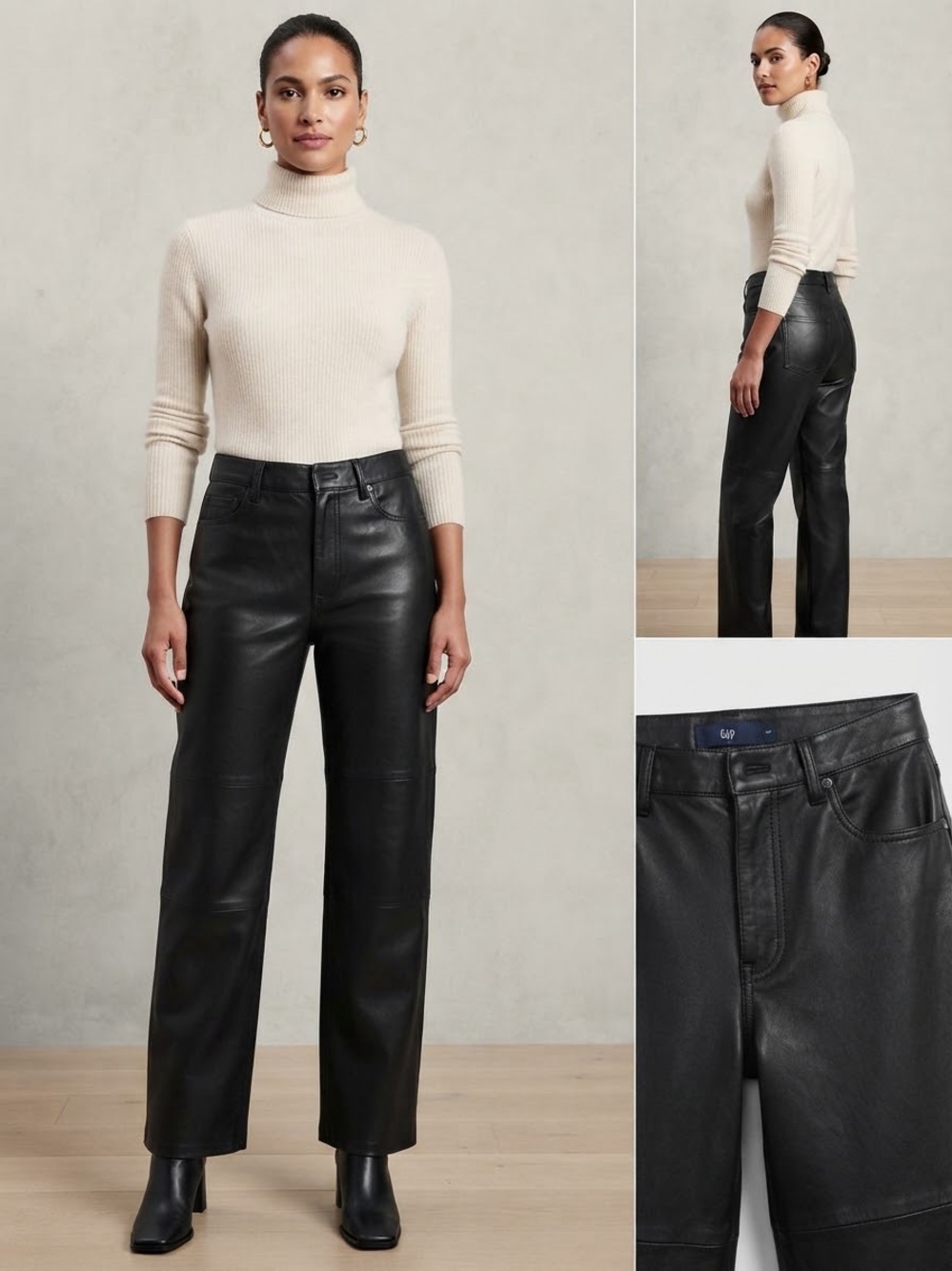 GAP Black Straight-Leg Faux-Leather Jeans